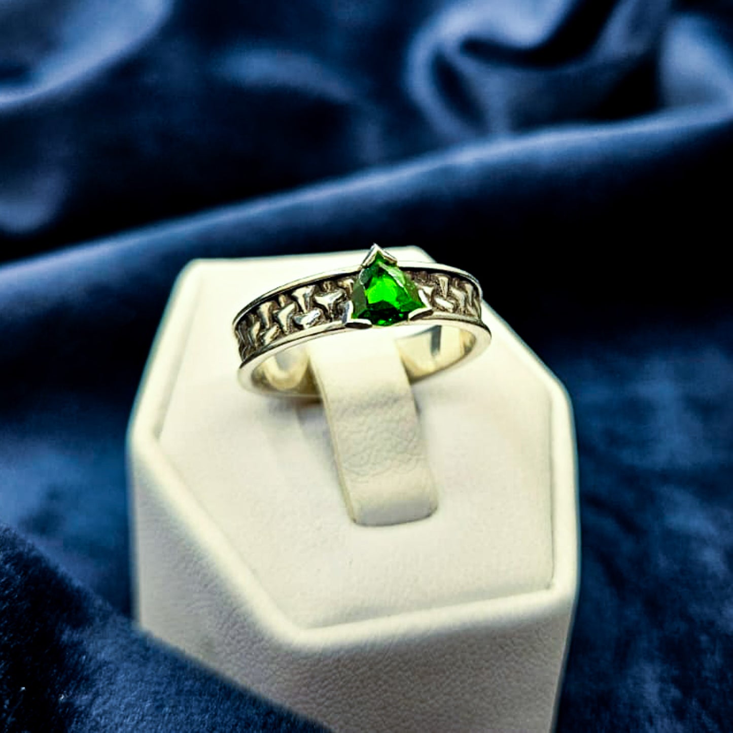 Sterling Silver Goyard Ring With Trillion Cut Tsavorite Garnet