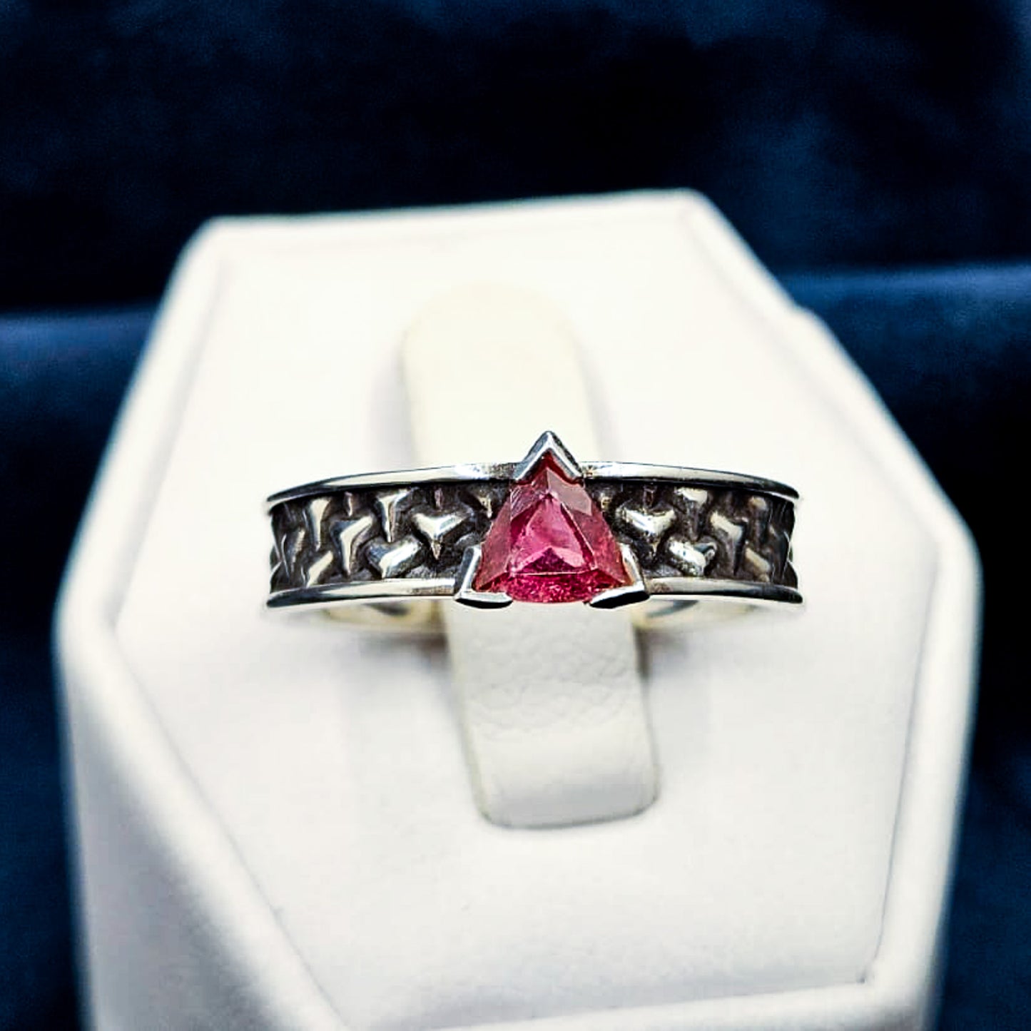 Sterling Silver Goyard Ring With Trillion Cut Pink Tourmaline