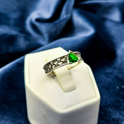 Sterling Silver Goyard Ring With Trillion Cut Tsavorite Garnet