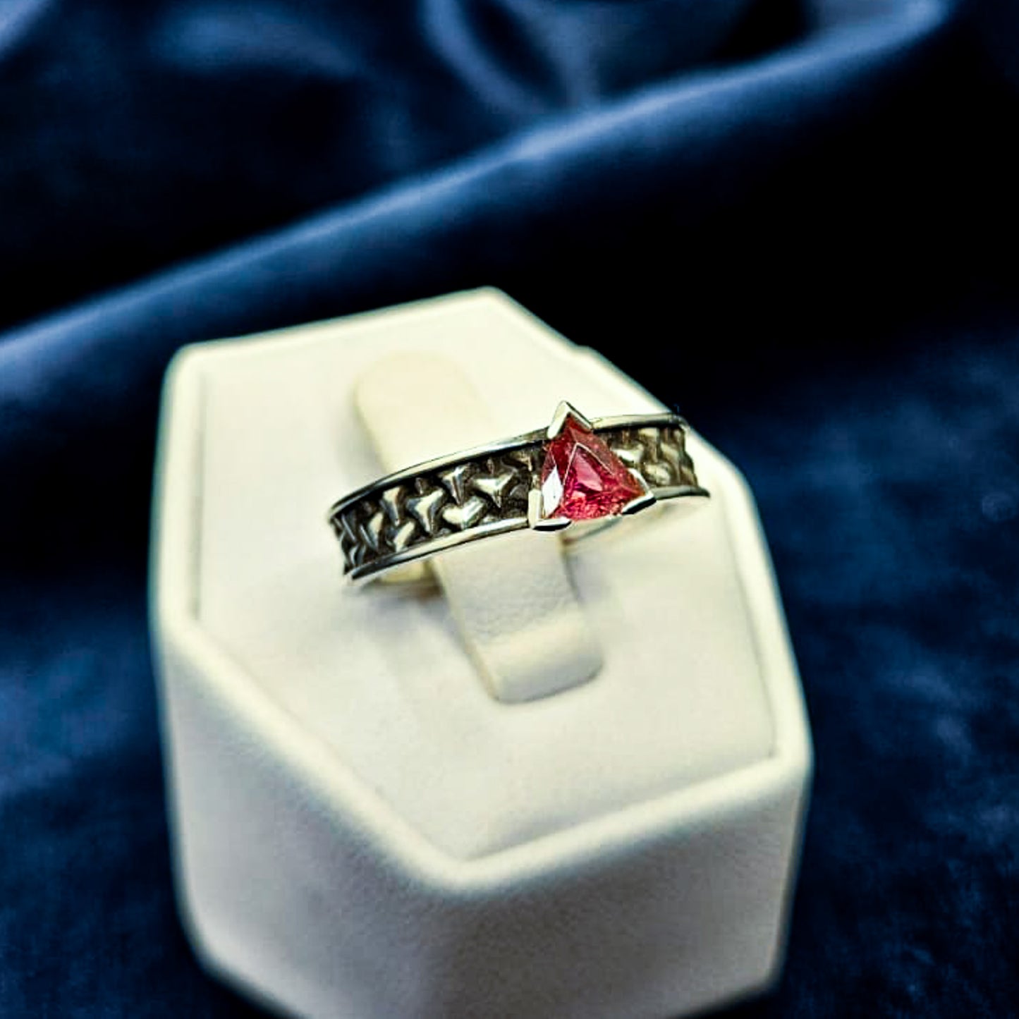 Sterling Silver Goyard Ring With Trillion Cut Pink Tourmaline