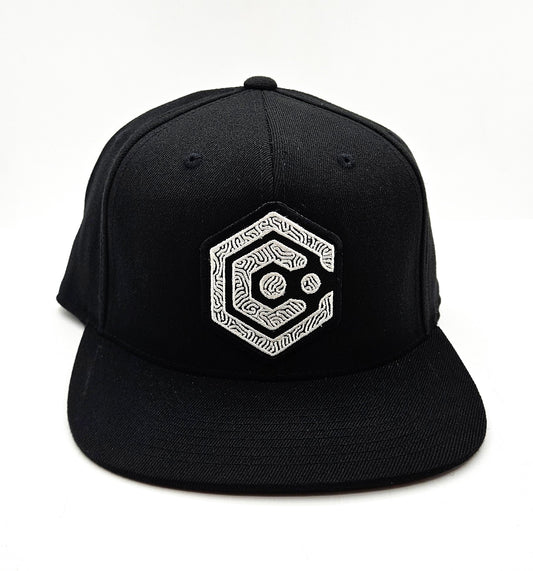 Black Snapback Hat with Black & White Thumbprint Patch