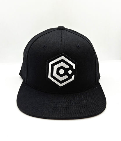 Black Snapback Hat with Black & White Patch