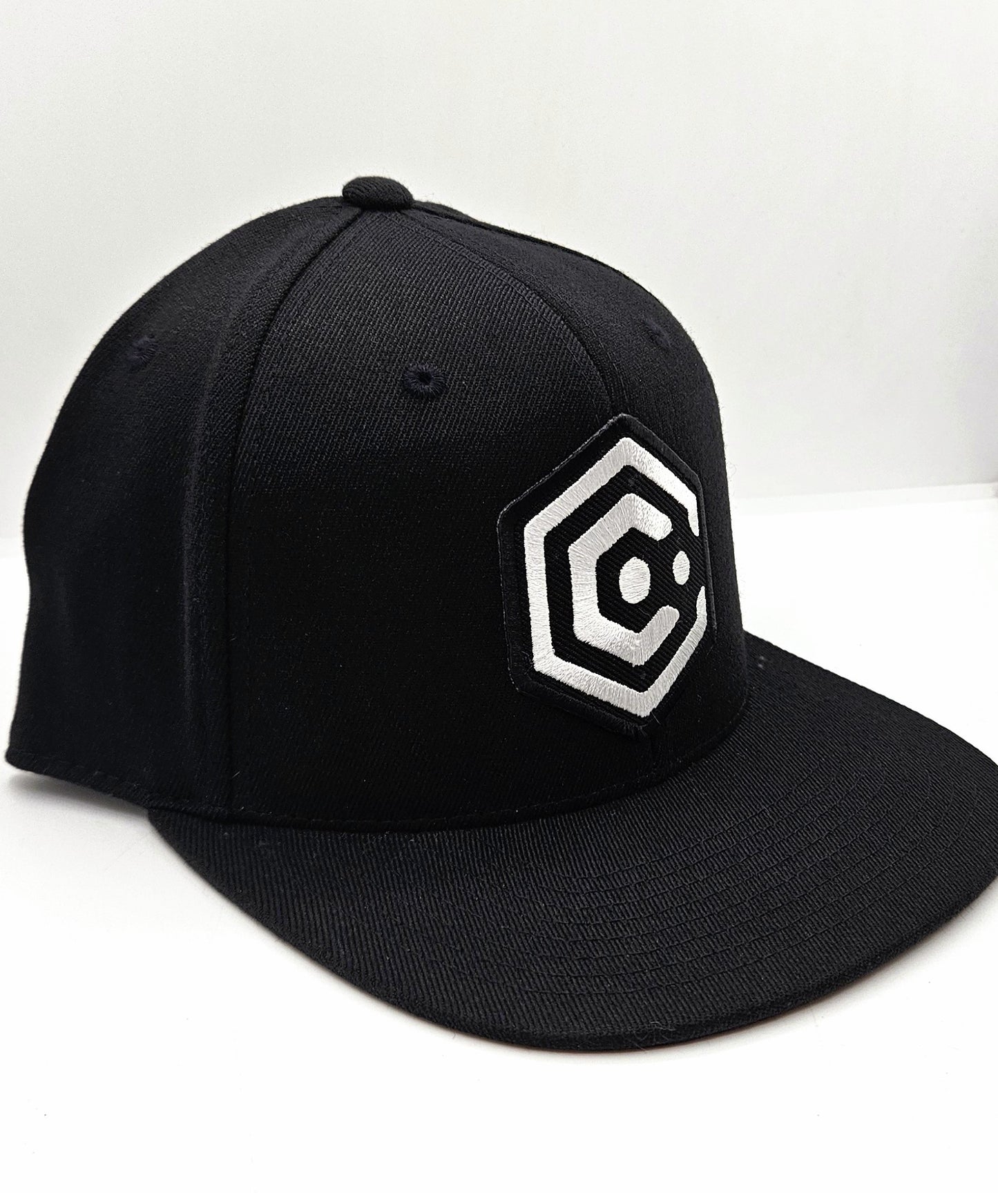 Black Snapback Hat with Black & White Patch