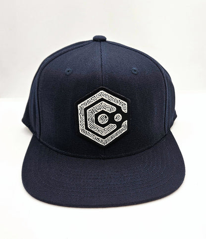 Navy Snapback Hat with Black & White Thumbprint Patch