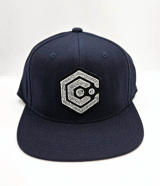 Navy Snapback Hat with Black & White Thumbprint Patch