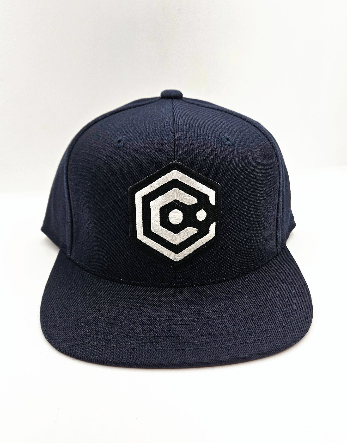 Navy Snapback Hat with Black & White Patch