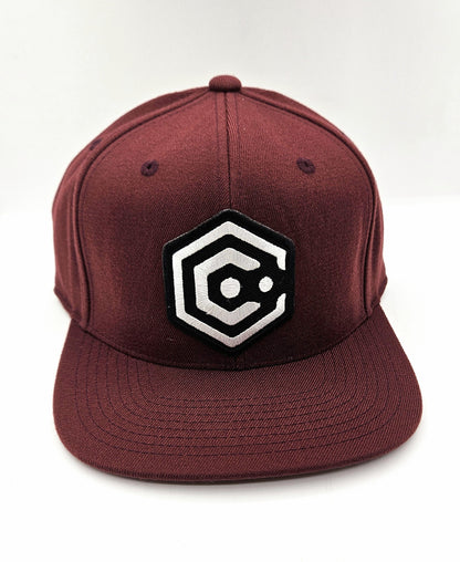 Maroon Snapback Hat with Black & White Patch