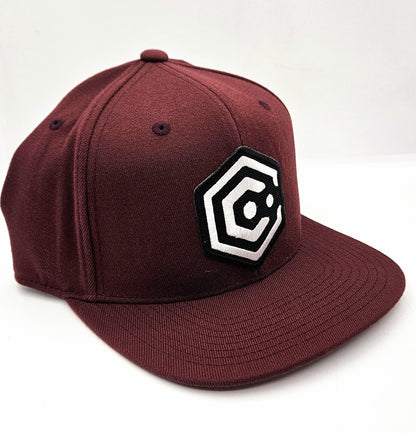 Maroon Snapback Hat with Black & White Patch