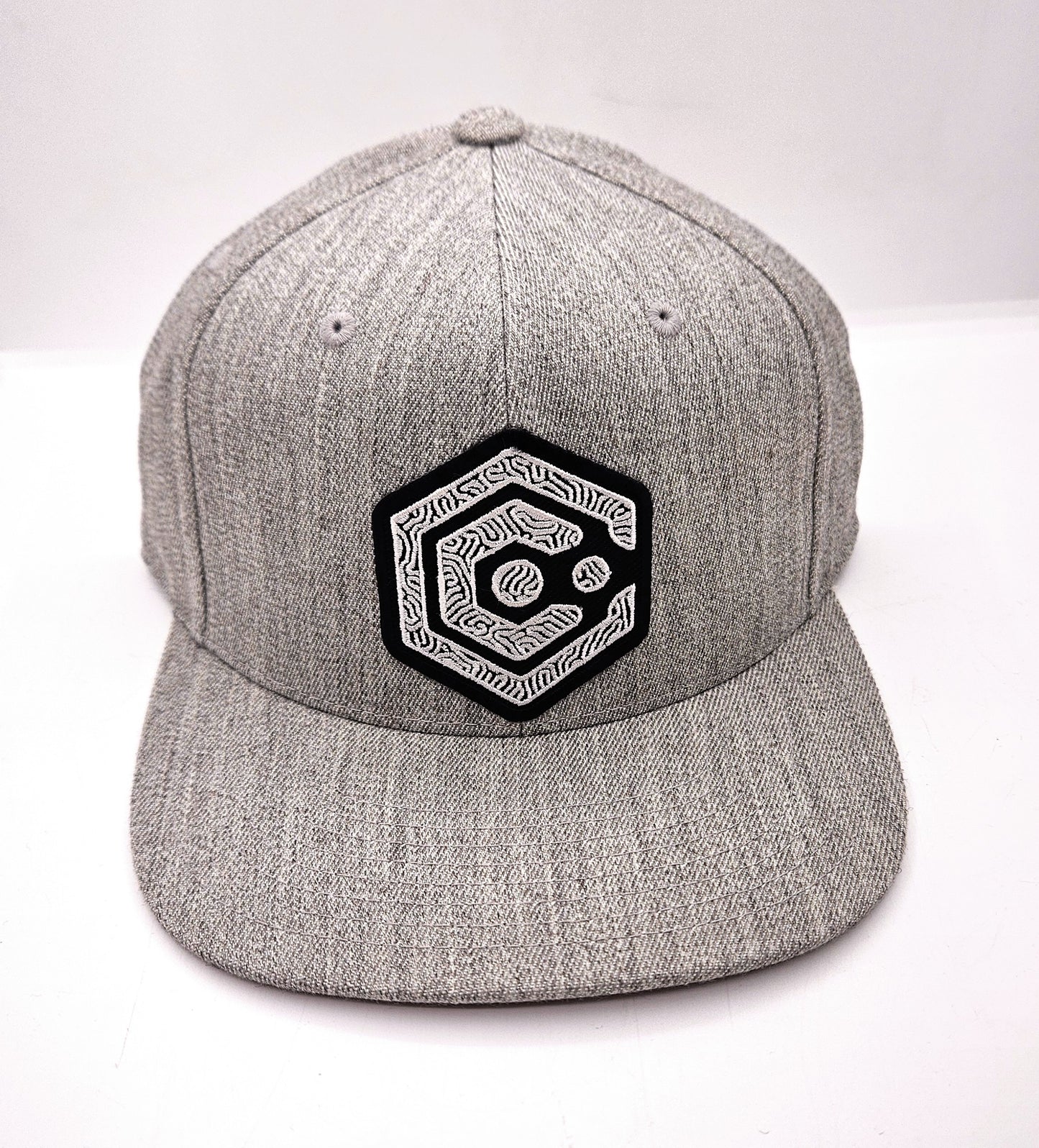 Gray Snapback Hat with Black & White Thumbprint Patch