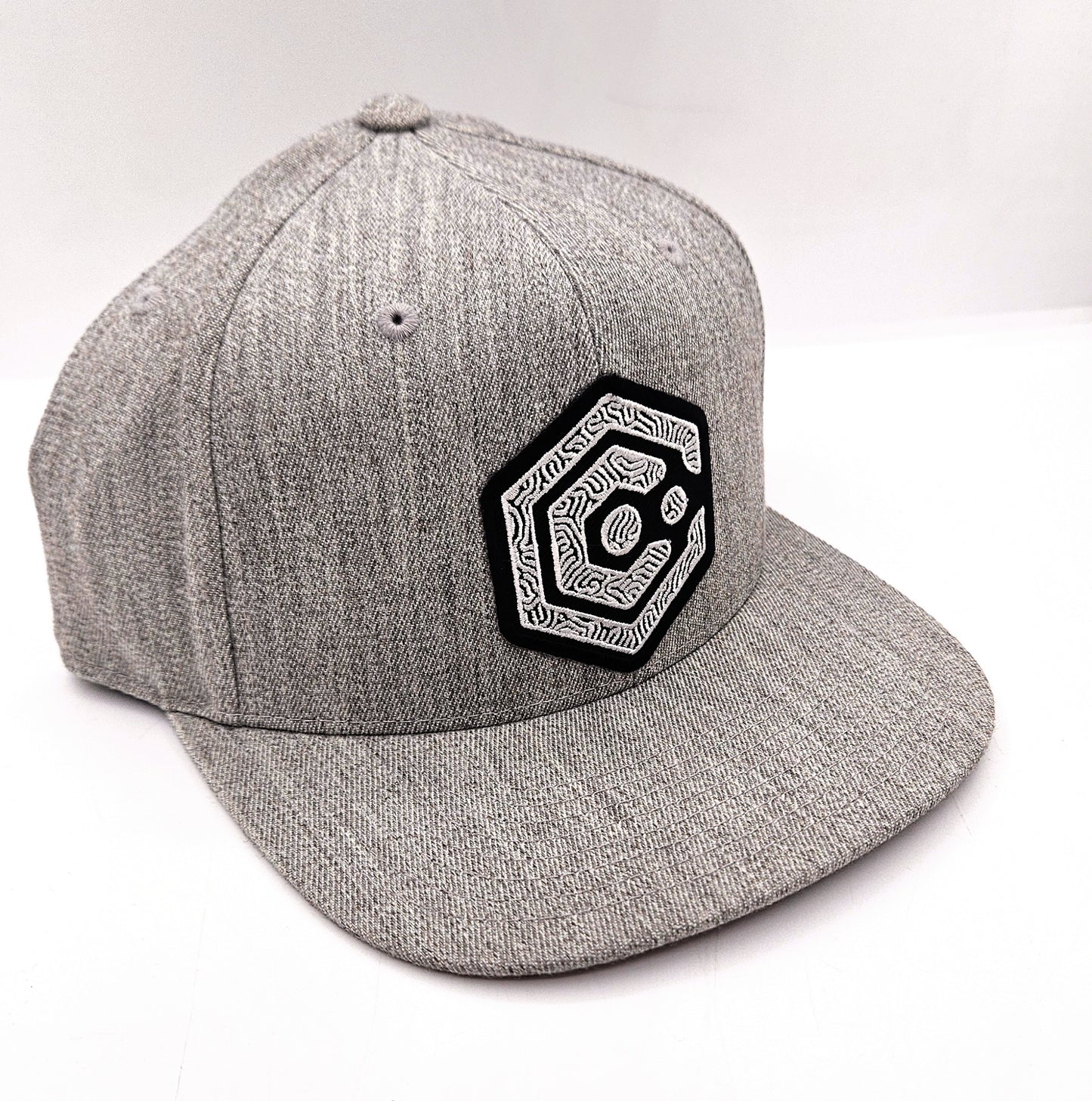 Gray Snapback Hat with Black & White Thumbprint Patch