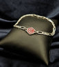 Sterling Silver Figaro Chain Bracelet With Red Catalyst Tag