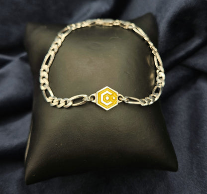 Sterling Silver Figaro Chain Bracelet With Yellow Catalyst Tag