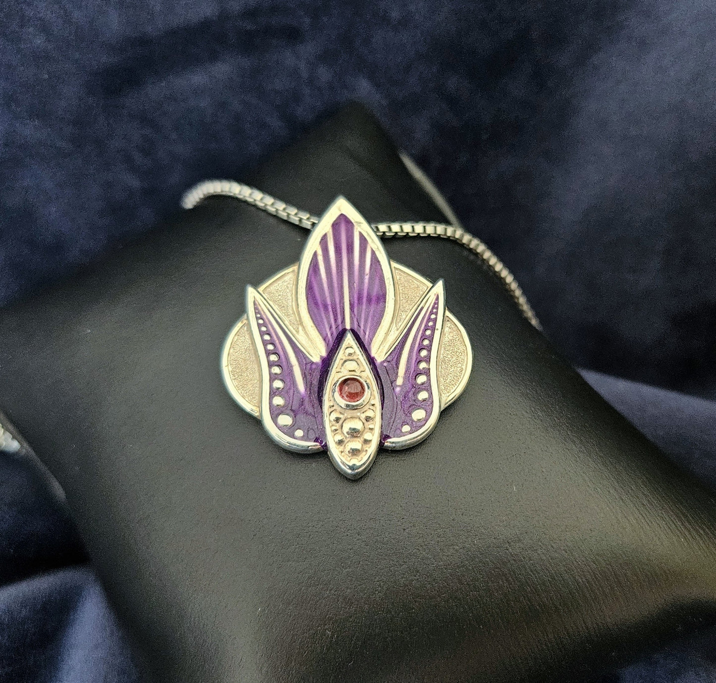 Purple Orchid Pendant With Tourmaline Cabochon