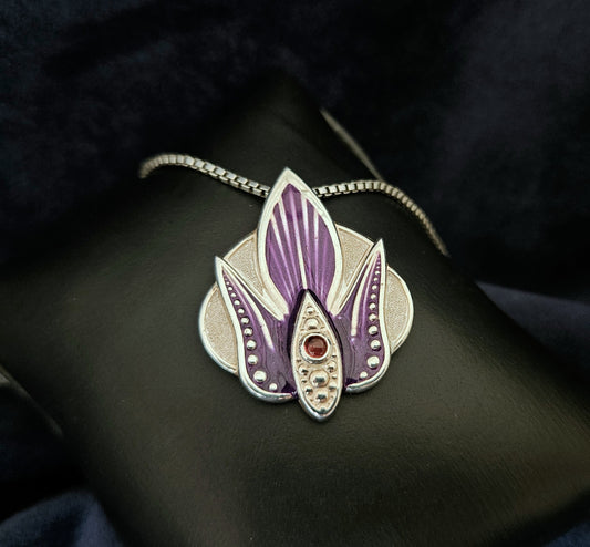 Purple Orchid Pendant With Tourmaline Cabochon