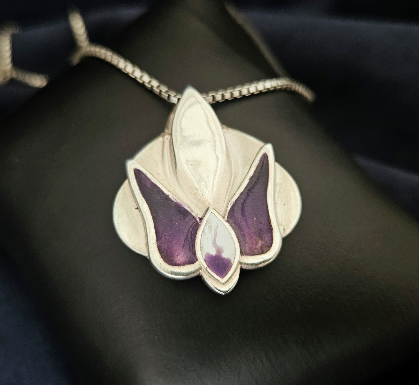 Purple Orchid Pendant With Tourmaline Cabochon