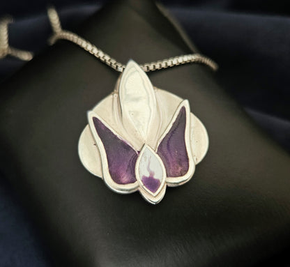 Purple Orchid Pendant With Tourmaline Cabochon