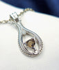 "Lotus Droplet" Smokey Quartz with Topaz Sterling Silver Pendant