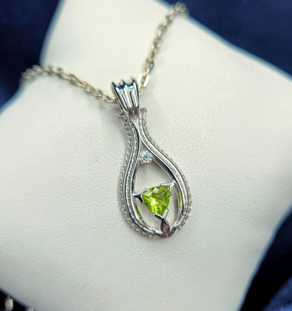 "Lotus Droplet" Peridot with Topaz Sterling Silver Pendant