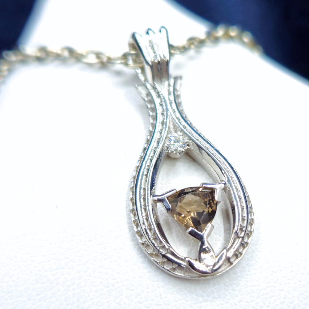 Catalyst Lotus Droplet Pendant | Sterling Silver with Smoky Quartz & Topaz