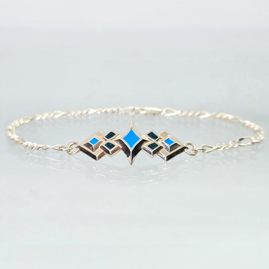 Sterling Silver & Enamel Starburst Bracelet (Blue & Teal)