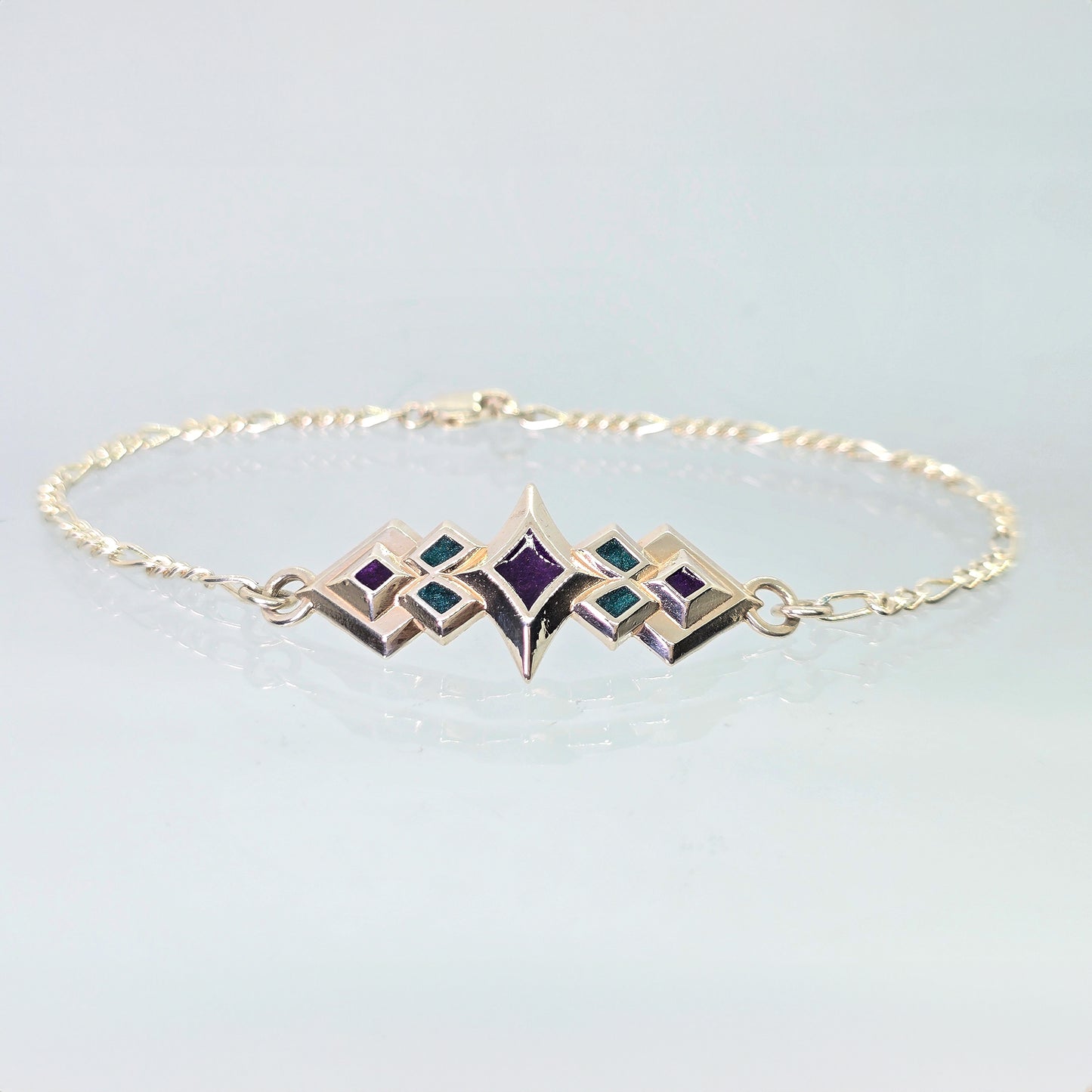 Sterling Silver & Enamel Starburst Bracelet (Purple & Teal)