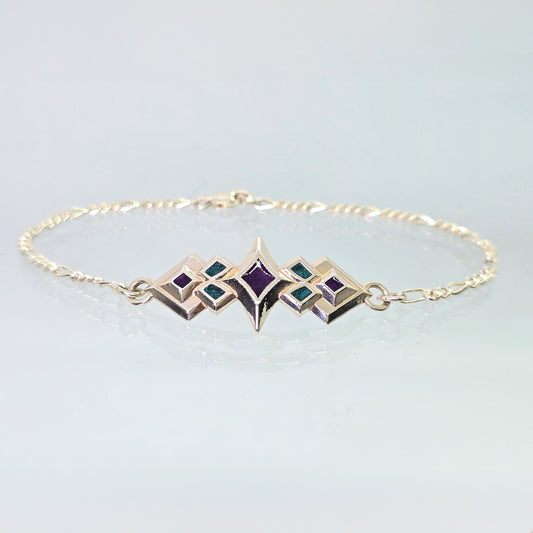 Sterling Silver & Enamel Starburst Bracelet (Purple & Teal)