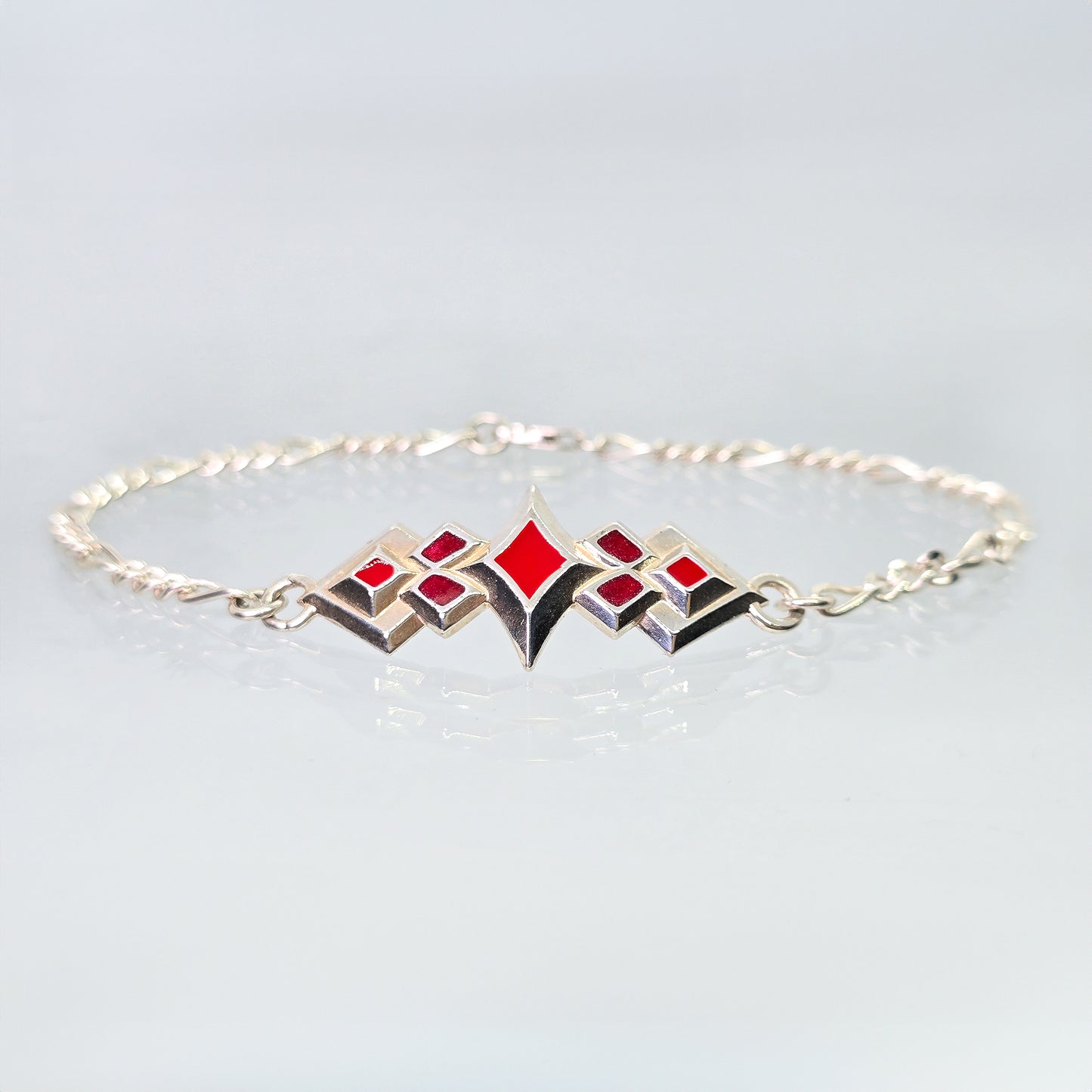 Sterling Silver & Enamel Starburst Bracelet (Red)