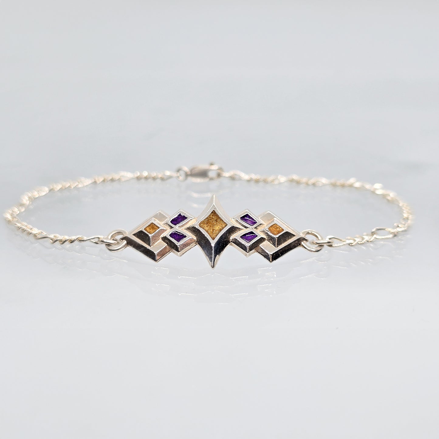 Sterling Silver & Enamel Starburst Bracelet (Purple & Gold)