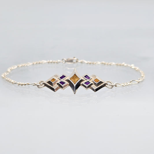 Sterling Silver & Enamel Starburst Bracelet (Purple & Gold)