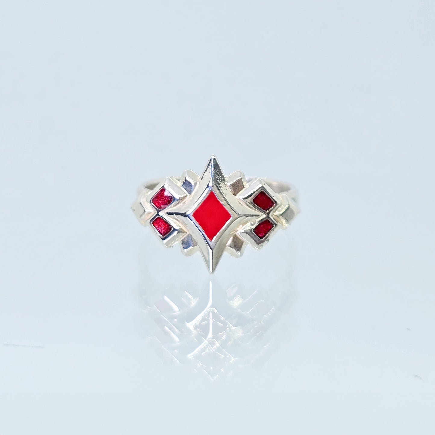 Sterling Silver & Enamel Starburst Ring (Red)