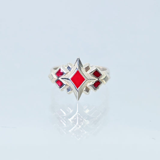 Sterling Silver & Enamel Starburst Ring (Red)