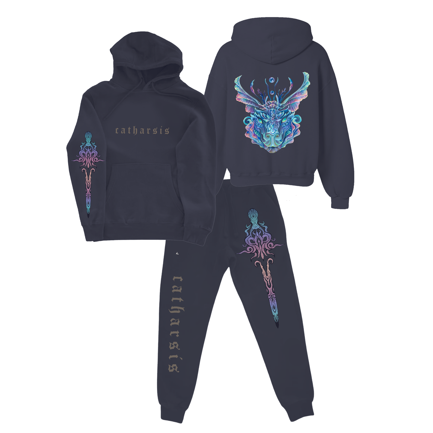 Water Dragon Hoodie & Joggers Set (Navy)