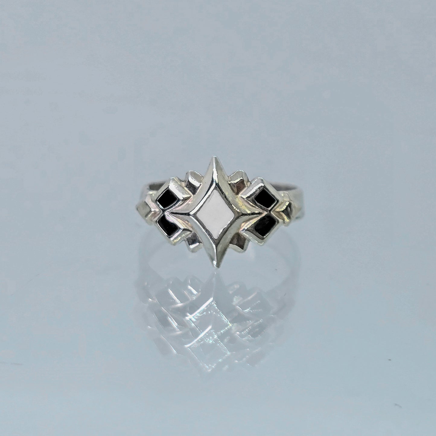 Sterling Silver & Enamel Starburst Ring (White & Black)